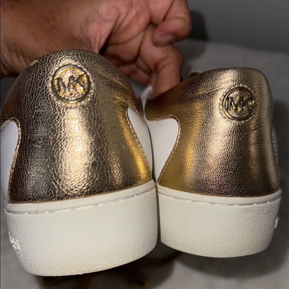 Michael Kors White and Gold Leather Sleek Sneakers - Picture 11 of 14